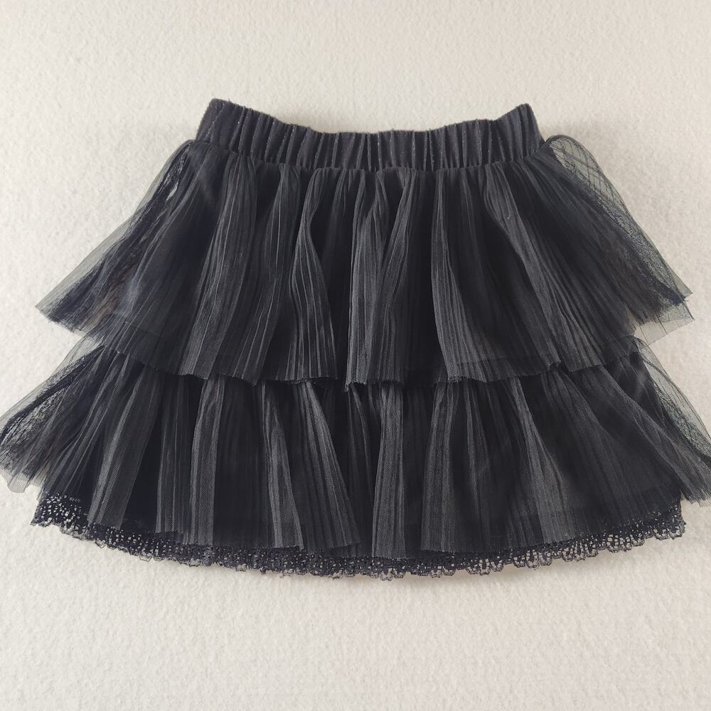 Girls Black Tulle Layered Skirt with Lace Trim Sz Medium